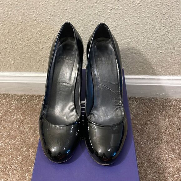 Stuart Weitzman Black Patent Leather Pumps, Size 7.5 - Picture 1 of 11